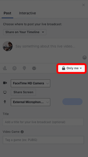 Creating a private Facebook Live video