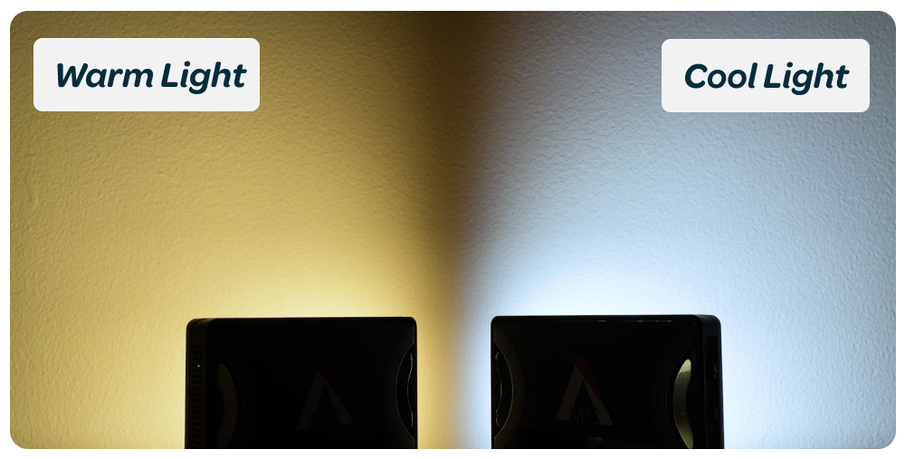 example showing warm lighting on the left and cool lighting on the right