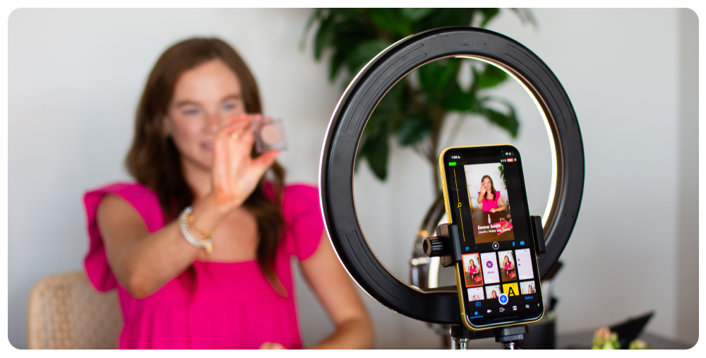 image showing a content creator using a ring light with an iphone and Switcher Studio