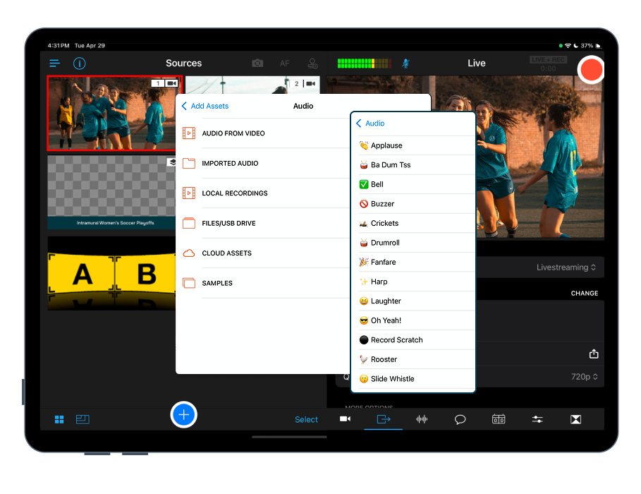 Audio options in app