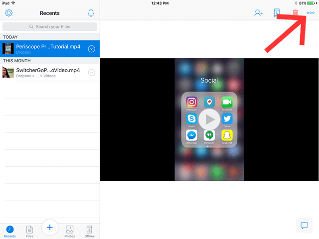 Additional settings in Dropbox app