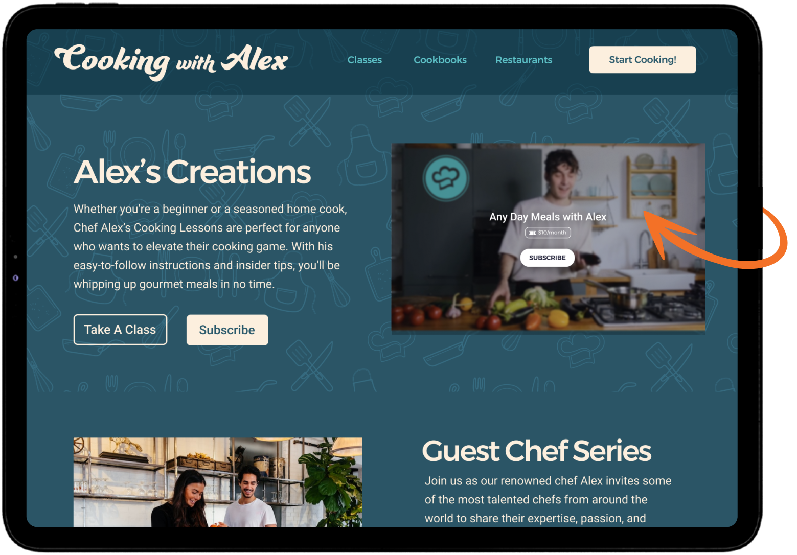 Example video subscription or video membership website for cooking experts