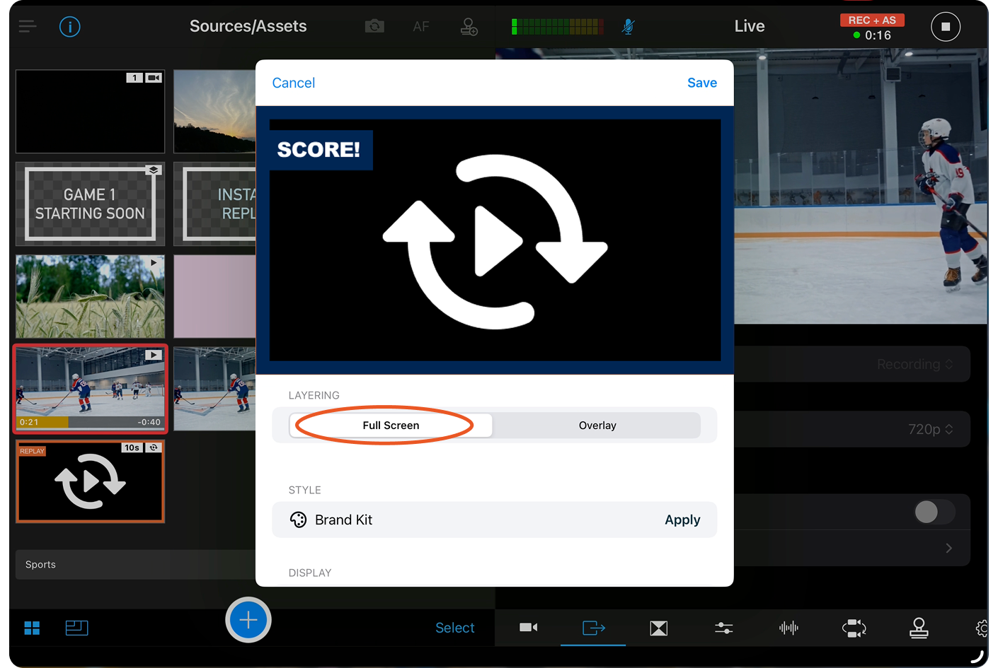 Instant replay full screen custom