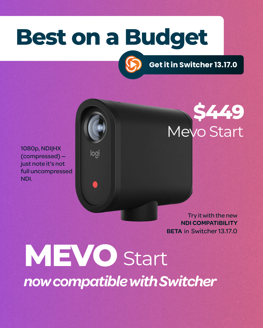 Logitech for Creators Mevo Start NDI camera