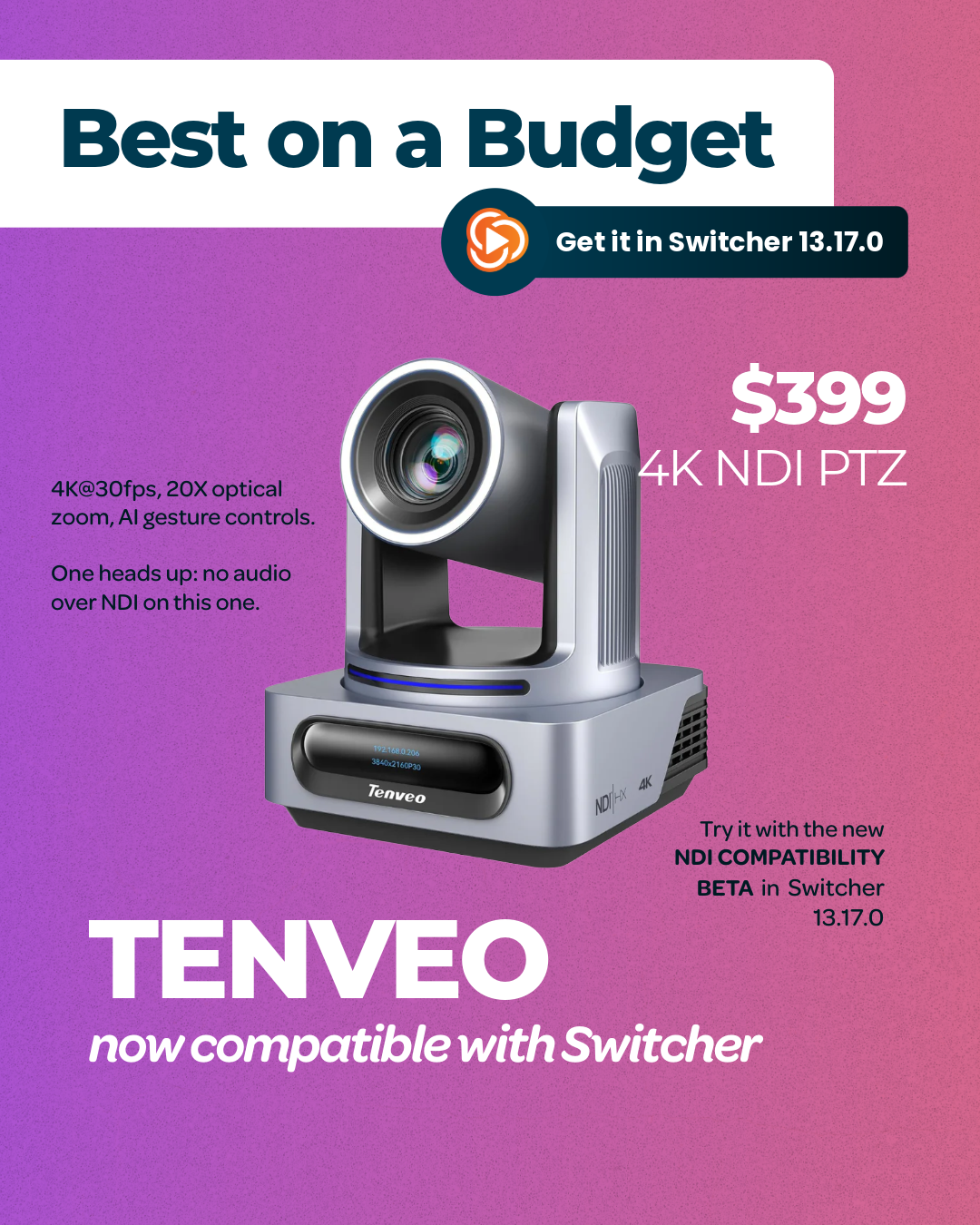 Tenveo 4K NDI PTZ NDI Camera