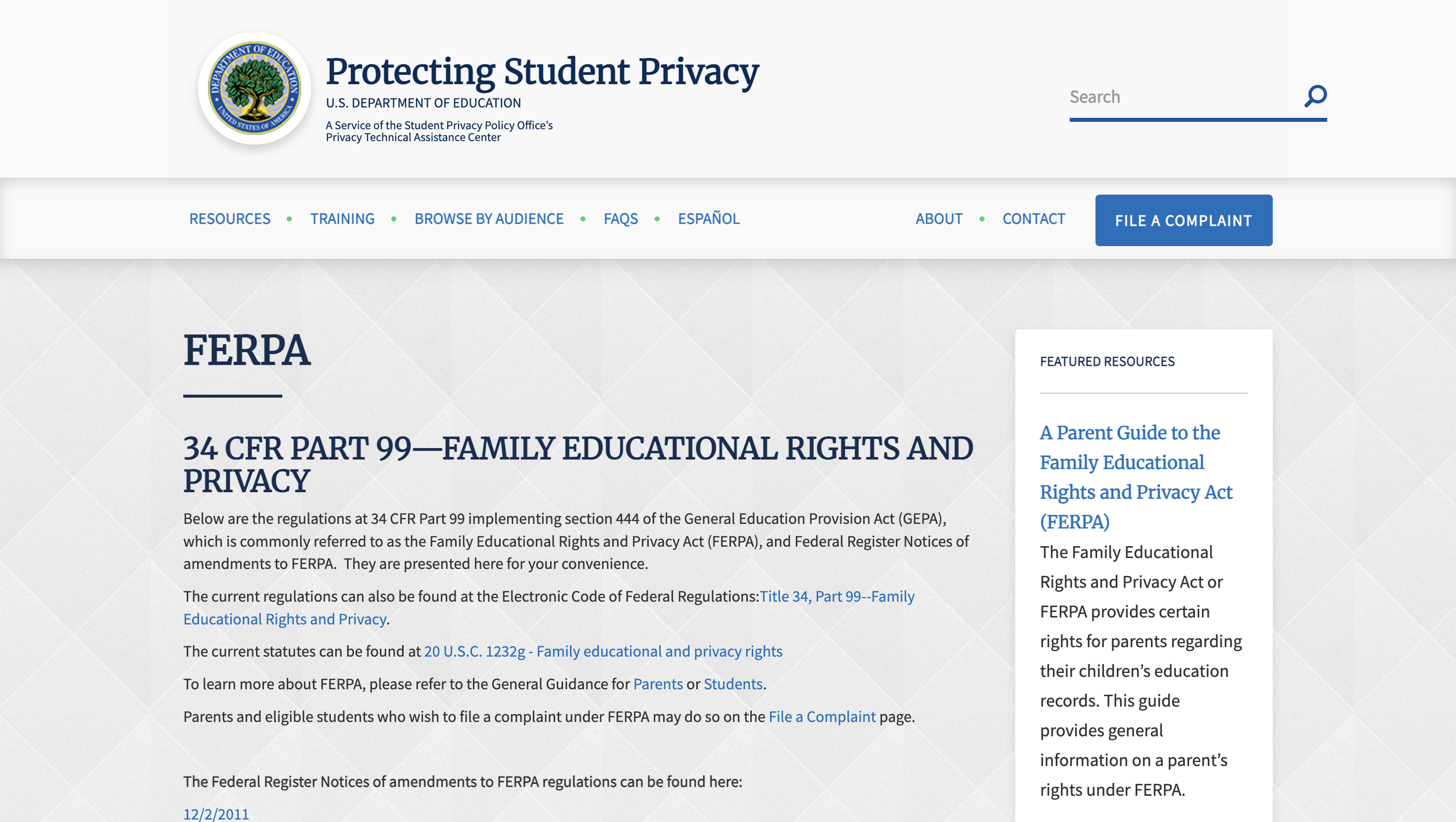 FERPA Webpage