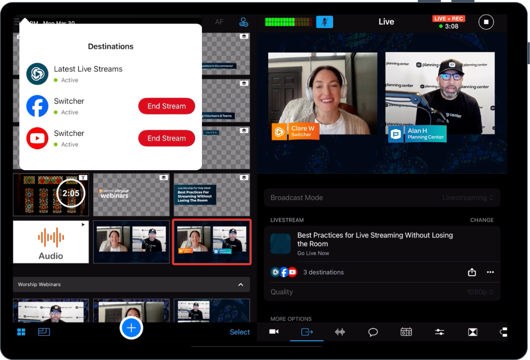 destinations multistreaming in app
