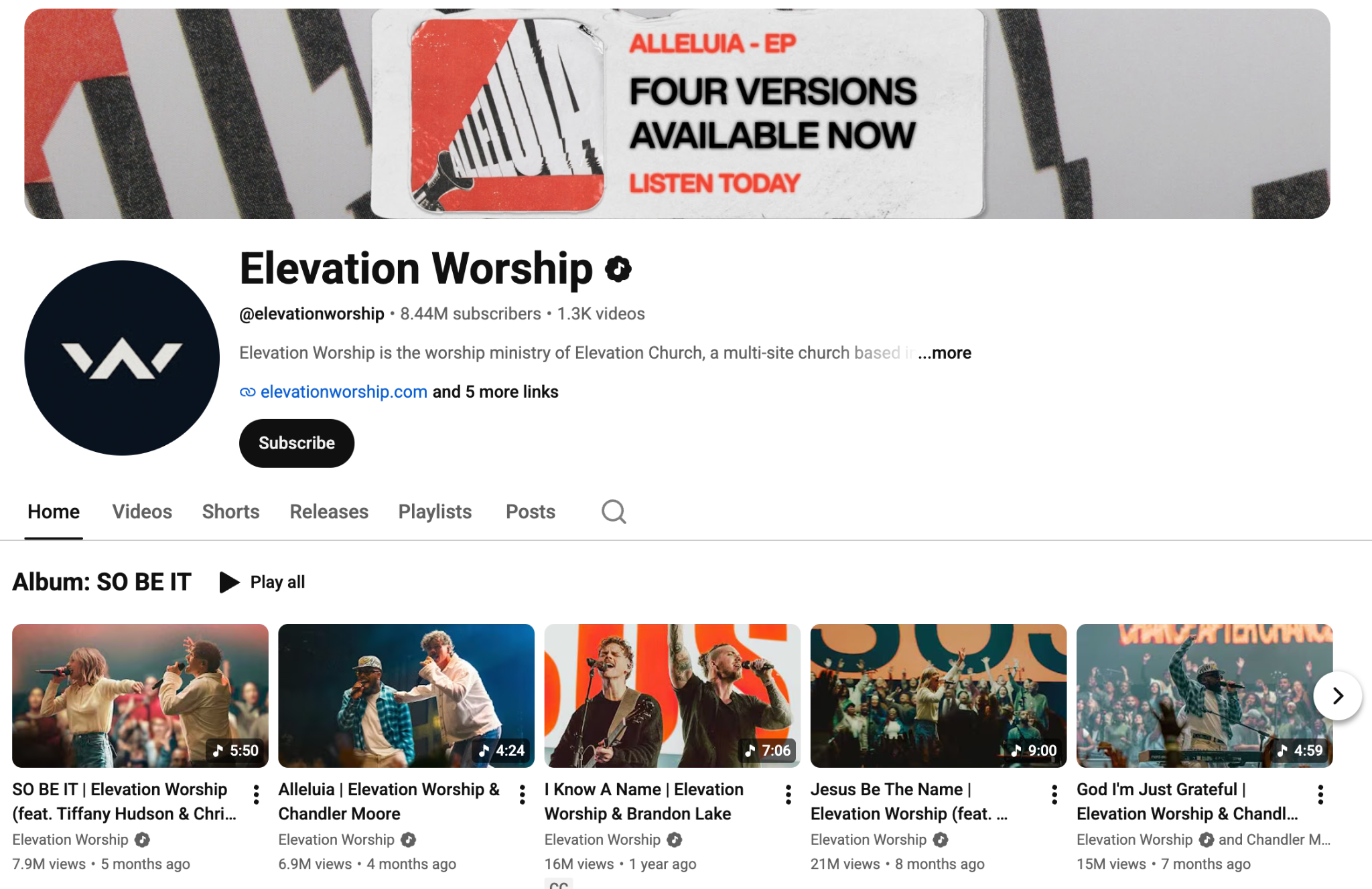 Elevation Worship YouTube Channel