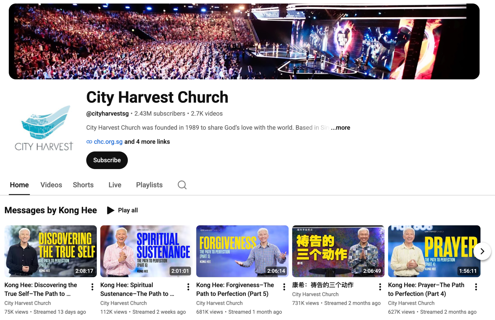 City Harvest Church YouTube Channel